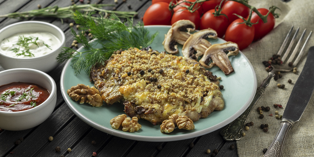 Корейка с грибами и орехом под сыром. Доставка по Челябинску. Сдобная деревня.